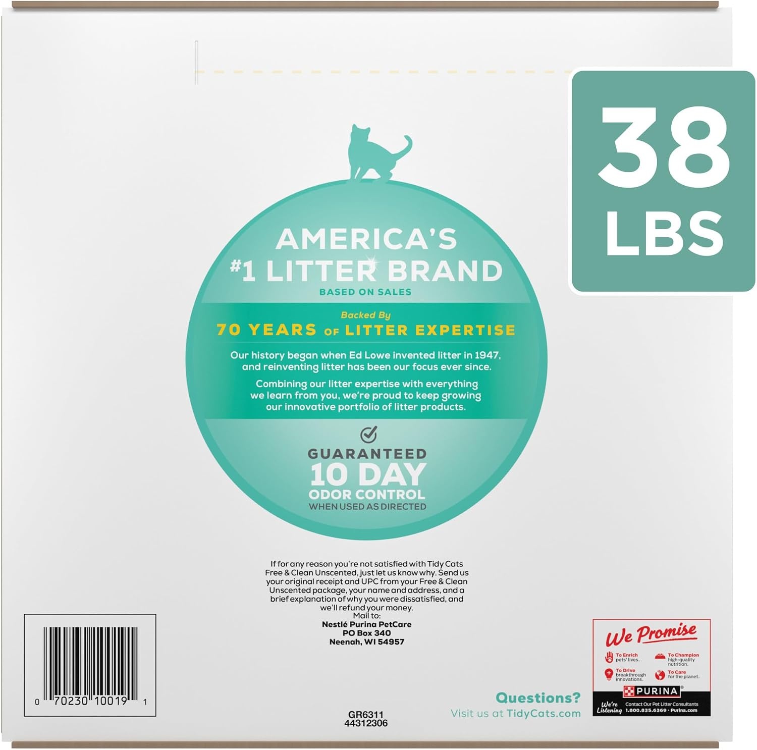 image:imagePurina Tidy Cats Free and Clean Unscented Clumping Cat Litter 38 lb Box Activated charcoal delivers lasting odor control made without fragrances or dye clumping38 Pound Pack of 1