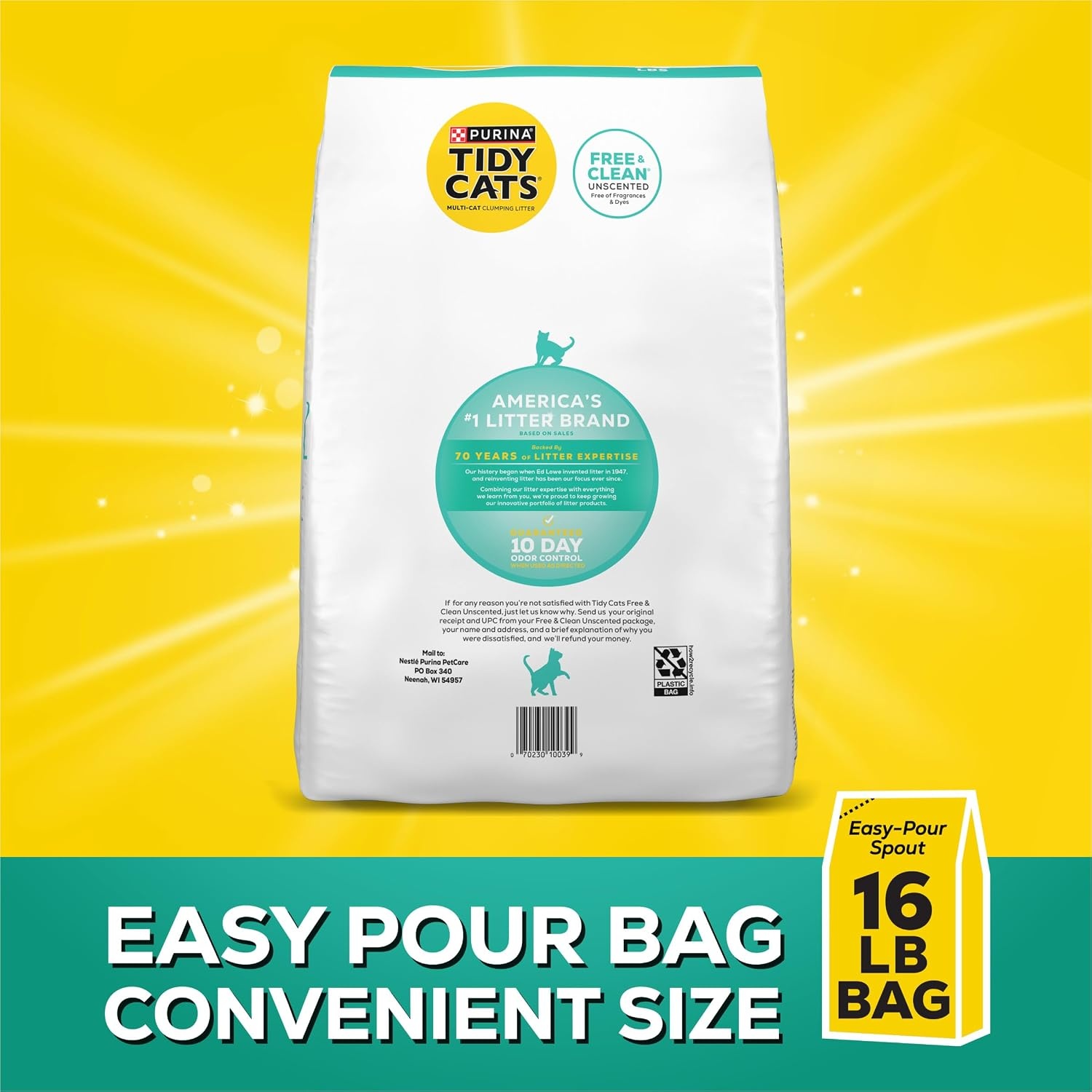 image:imagePurina Tidy Cats Free and Clean Unscented Clumping Cat Litter 38 lb Box Activated charcoal delivers lasting odor control made without fragrances or dye clumping16 Pound Pack of 2