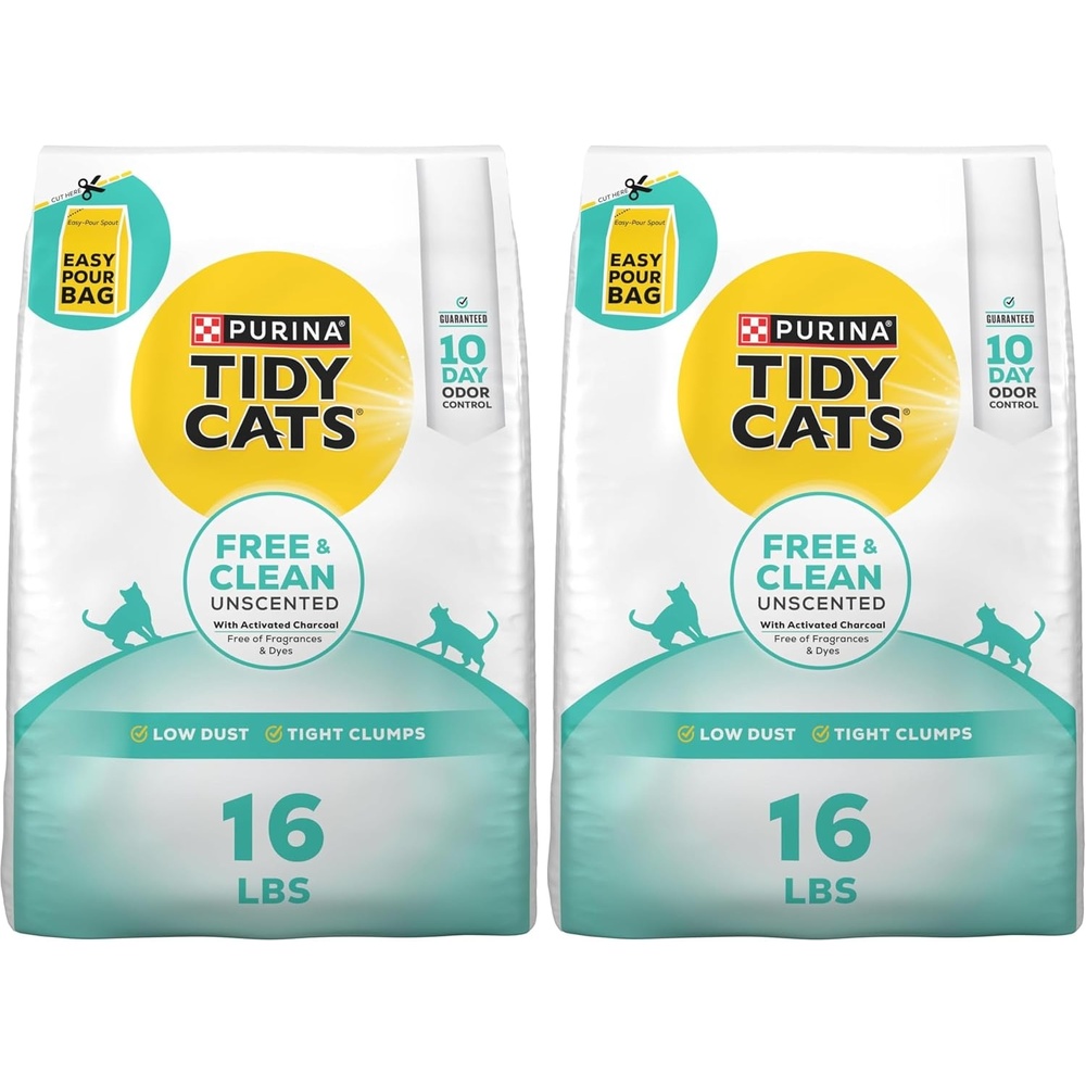 image:imagePurina Tidy Cats Free and Clean Unscented Clumping Cat Litter 38 lb Box Activated charcoal delivers lasting odor control made without fragrances or dye clumping16 Pound Pack of 2