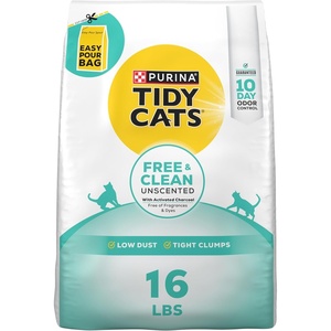 Purina Tidy Cats Free and Clean Unscented Clumping Cat Litter, 38 lb Box | Activated charcoal delivers lasting odor control, made without fragrances or dye, clumping(16 Pound (Pack of 1))