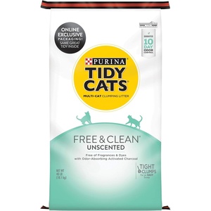 Purina Tidy Cats Free and Clean Unscented Clumping Cat Litter, 38 lb Box | Activated charcoal delivers lasting odor control, made without fragrances or dye, clumping(40 Pound (Pack of 1))
