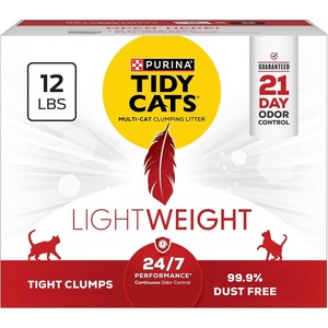 Purina Tidy Cats Lightweight Cat Litter, Low Dust, Clumping, Odor Control 24/7 Performance Multi Cat Litter, Clean Linen Scent, 12 lbs(12 Pound (Pack of 1))