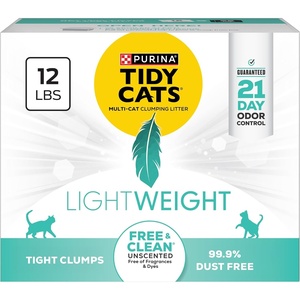 Purina Tidy Cats Low Dust Clumping Cat Litter, LightWeight Free & Clean Unscented, Multi Cat Litter – 17 lb. Box | Unscented, charcoal-powered formula offers 21-day odor control and tight, dust-free clumping.(12 Pound (Pack of 1))